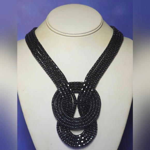 Express Signed Gunmetal Chain Mesh Knot Runway Statement Necklace - Picture 1 of 9